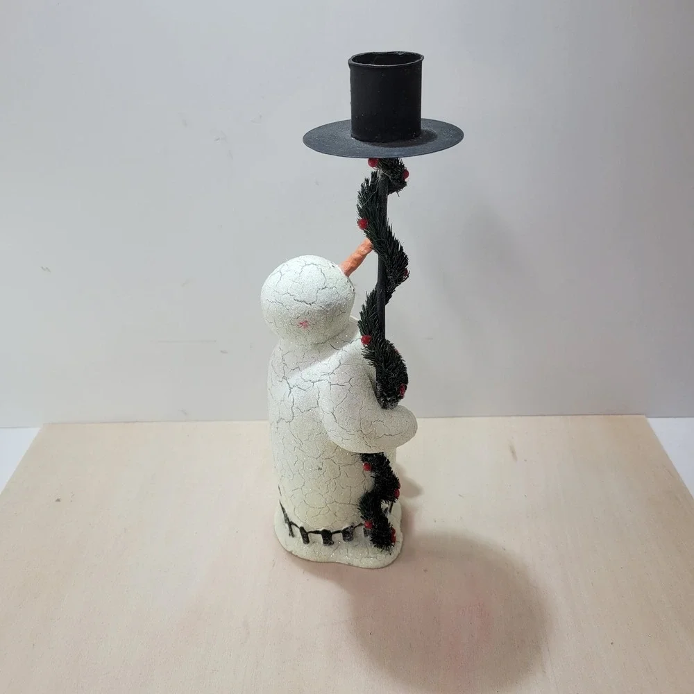 Department 56 Snowman Candlestick‎ Holder Black Top Hat Winter Holiday Decor